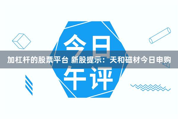 加杠杆的股票平台 新股提示：天和磁材今日申购